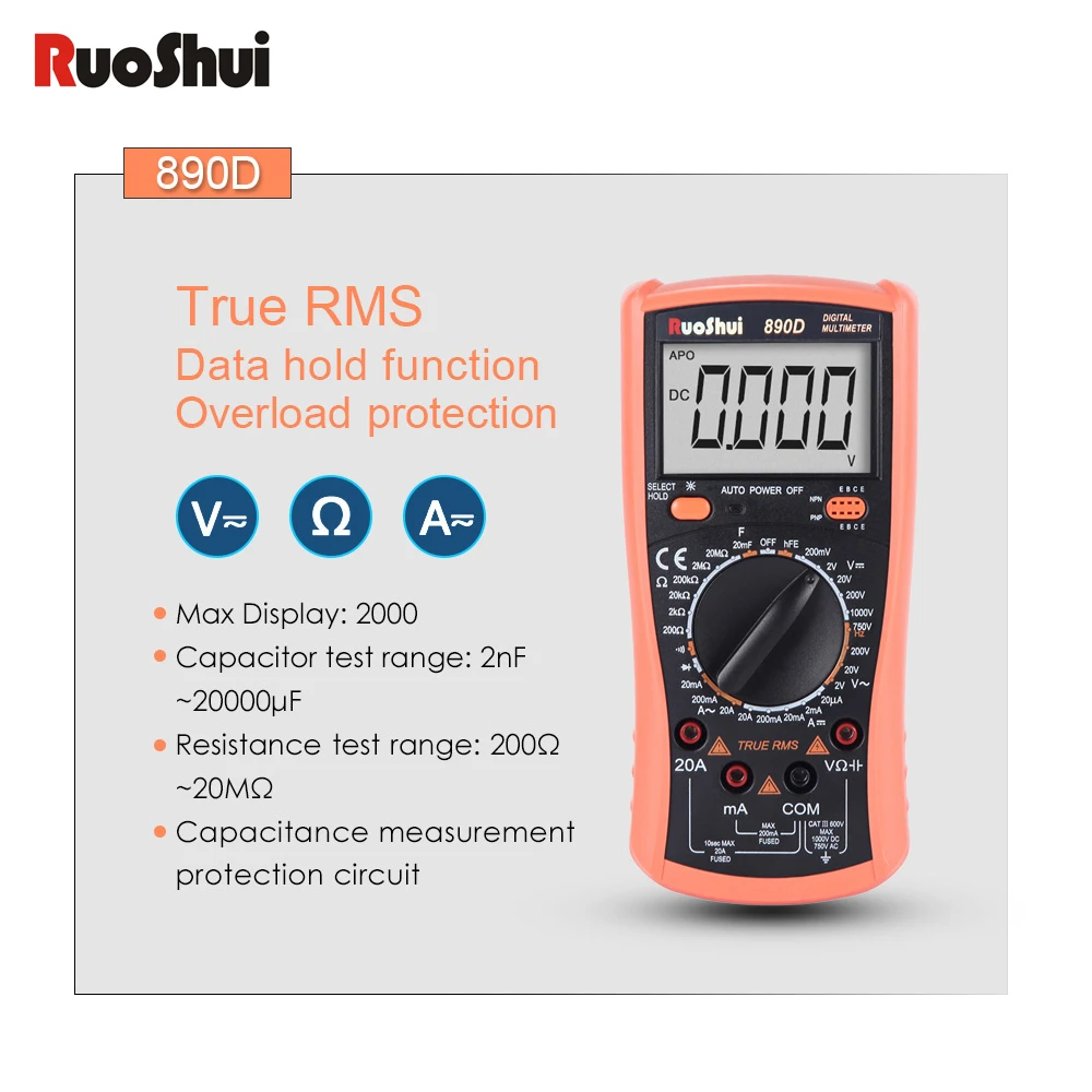 Цифровой мультиметр RuoShui 890D 1999 Вольтметр постоянного и переменного тока