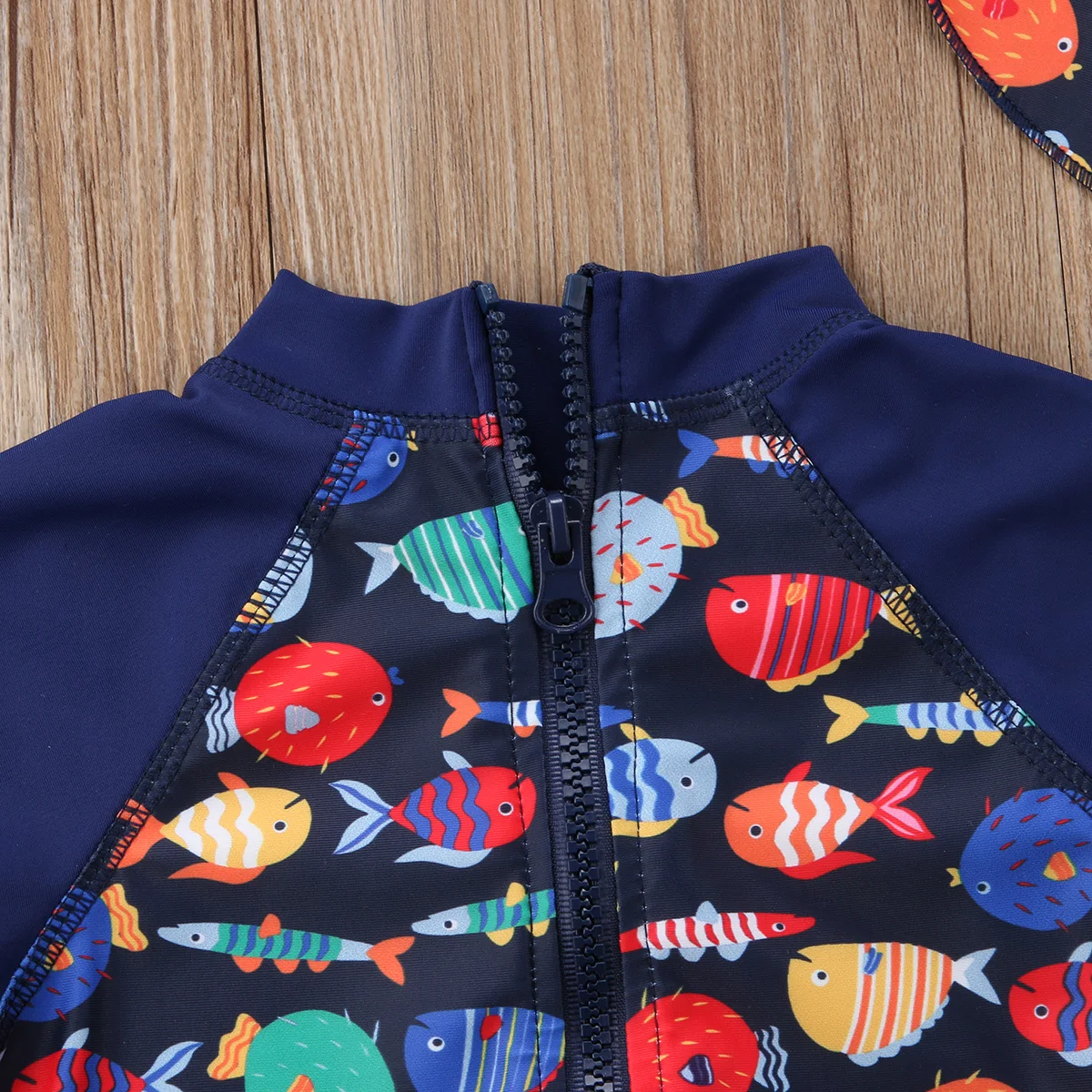 2019 Kids Baby Boy Swimsuit Swimwear Half Sleeve Cartoon Fish Print Bathing Suit Beach Rash Guard Surfing |