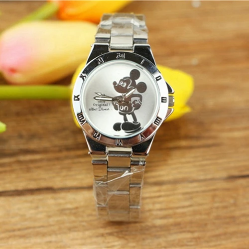 Silver number Микки Маус Минни стали Кварцевые часы мультфильм дети часы Кристалл Алмаз дамы студента женщин Аниме часы Девушки Золотой - Цвет: Silver number
