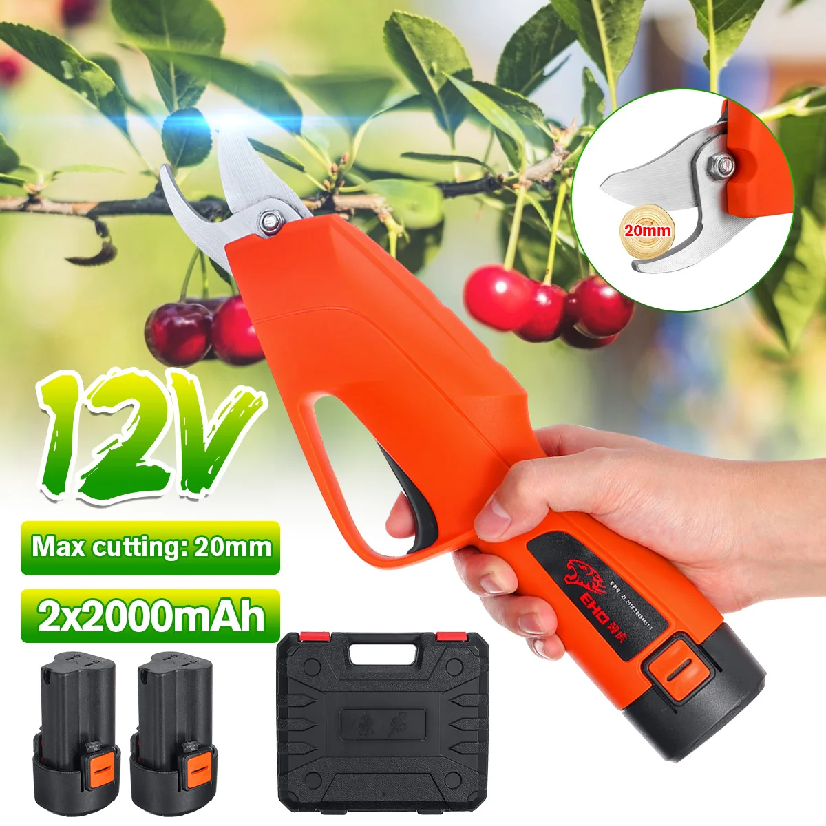 

12V Cordless Rechargeable Electric Tree Trimmers Pruner Secateurs Cutting Scissors Power Pruning Branches Cutter