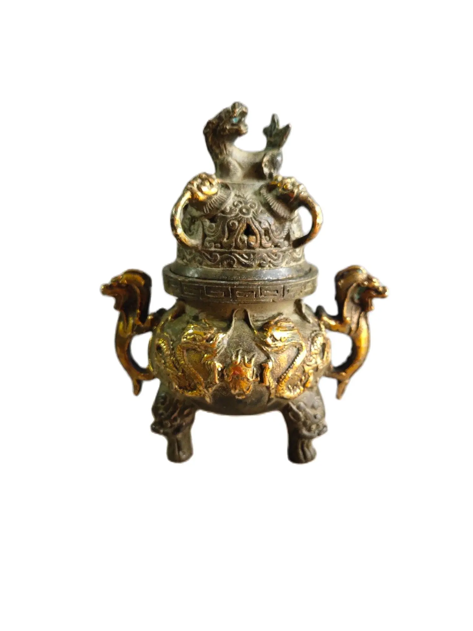 

Chinese Old Pure Copper Handmade Gilt Dragon incense burner,Home Decoration Metal censer,Antique Art Collection Crafts