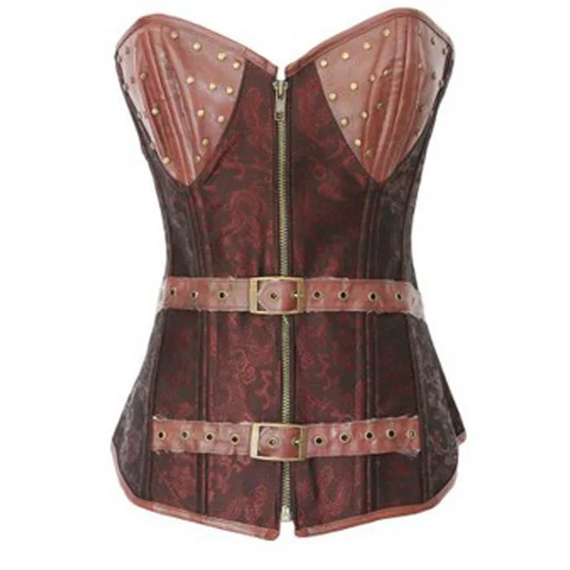 6XL Корсет в стиле стимпанк искусственная кожа шнуровка косточки с цепочками