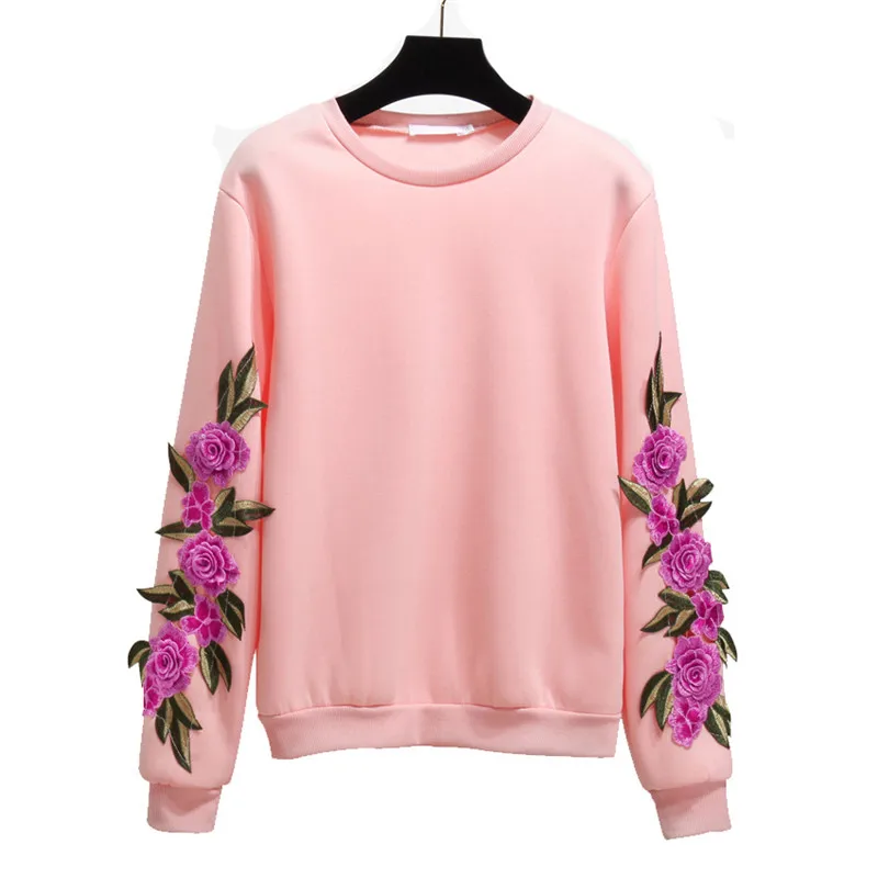 Женский свитер с вышивкой в стиле Харадзюку свободный розовый Корейском осенняя