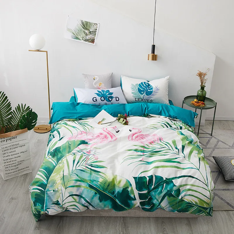 Fashion Animal Flamingo Bedding Set Cotton% Tropical Rainforest Lovebird Baby Children Duvet Cover Comforter Cover Bed 1.2m 1.5m