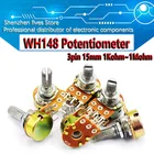 Потенциометр WH148 3Pin 15 мм, B1K B2K B5K B10K B20K B50K B100K B250K B500K B1M 1K 2K 5K 10K 20K 50K 100K 250K 500K 1 м, 5 шт.