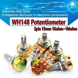 Потенциометр WH148 3Pin 15 мм, B1K B2K B5K B10K B20K B50K B100K B250K B500K B1M 1K 2K 5K 10K 20K 50K 100K 250K 500K 1 м, 5 шт.
