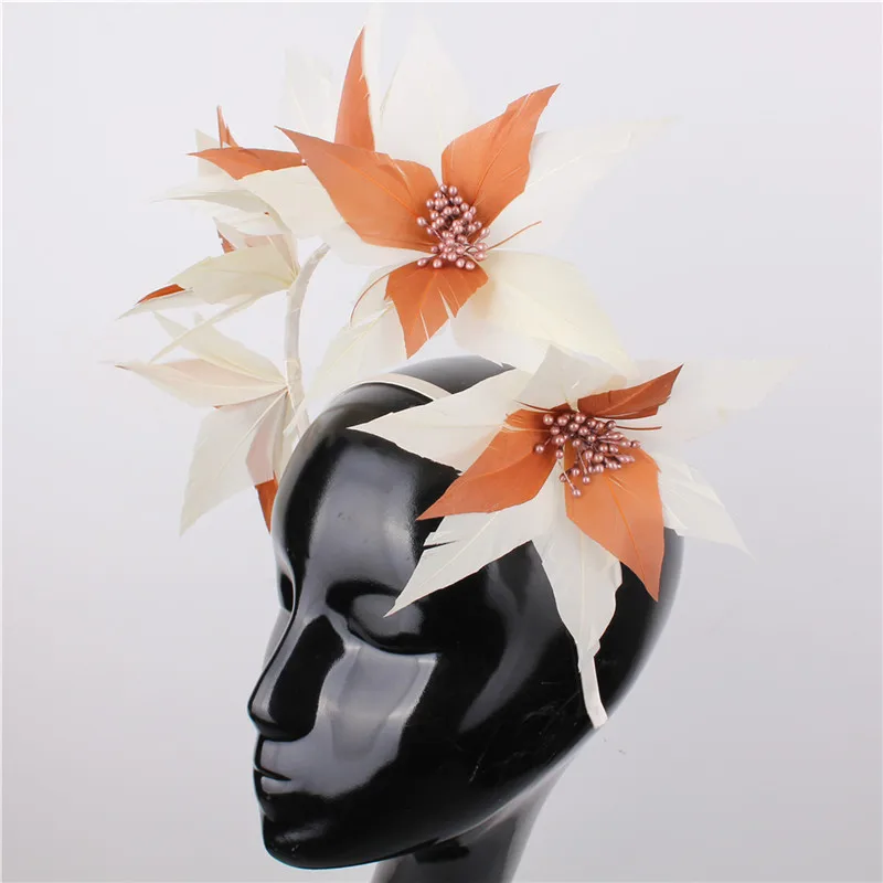 Для женщин элегантные свадебные украшения для волос аксессуары Fascinator повязка на голову Свадебные вечерние показать головные уборы фантазии с перьями и цветами женские аксессуары для волос