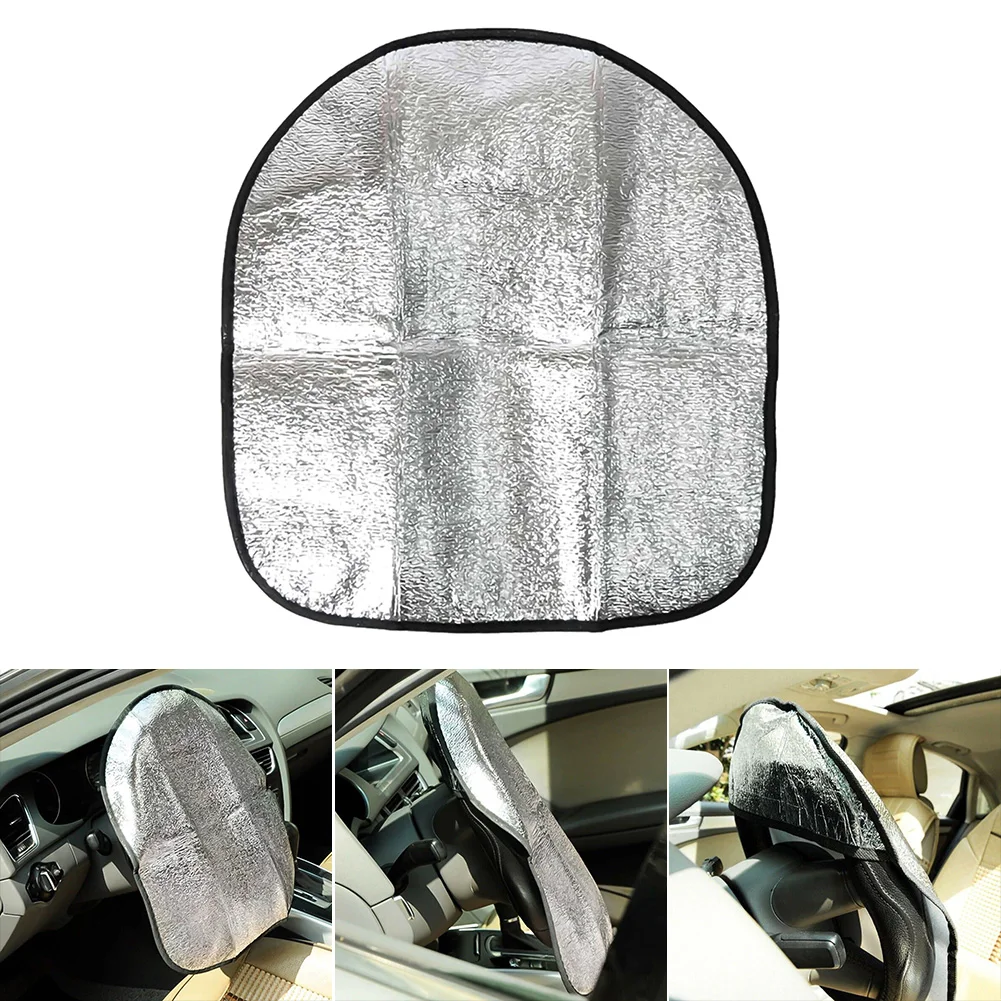 

Universal Car Sunshade Cover Anti-Heat Sun Shade Cover Car Steering Wheel Silver 44x50cm Double Thick Stock Car Accessories