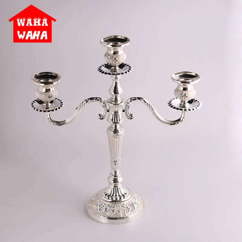Серебряный металлический подсвечник с 3 руками для свадебного стола подставка