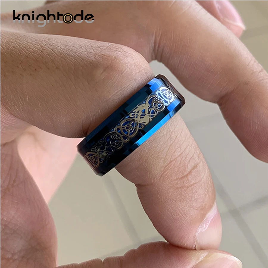 Обручальное кольцо из голубого карбида вольфрама 8 мм с серебристым