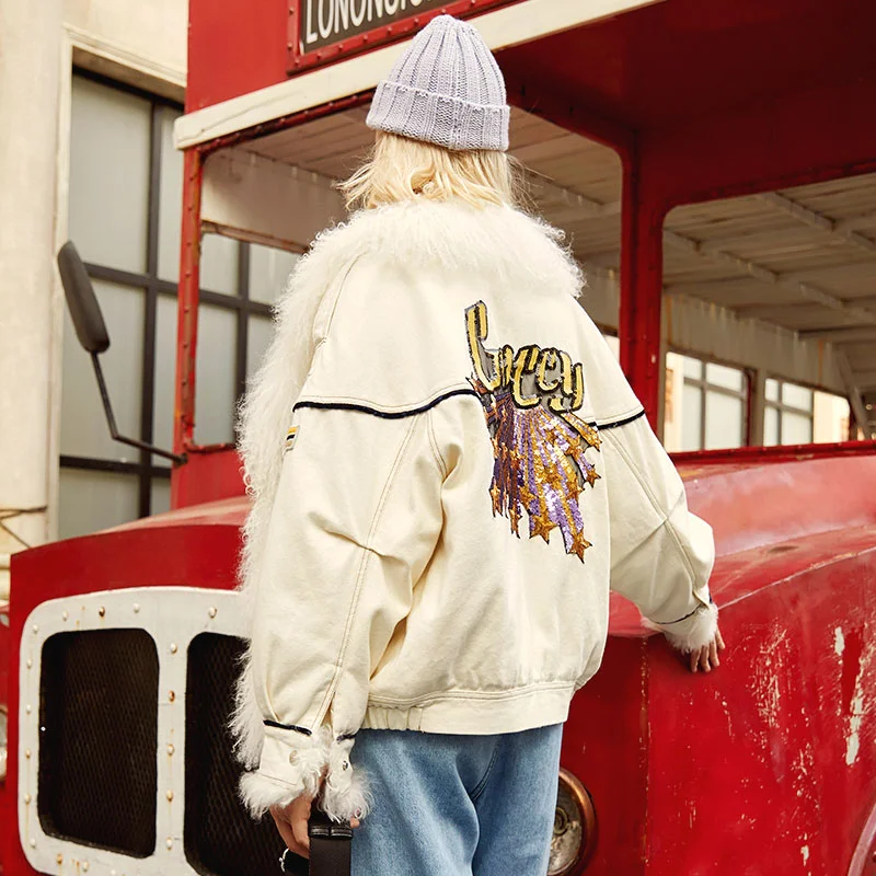 2020 зимние джинсовые пуховики с блестками модные шерстяные женские пальто