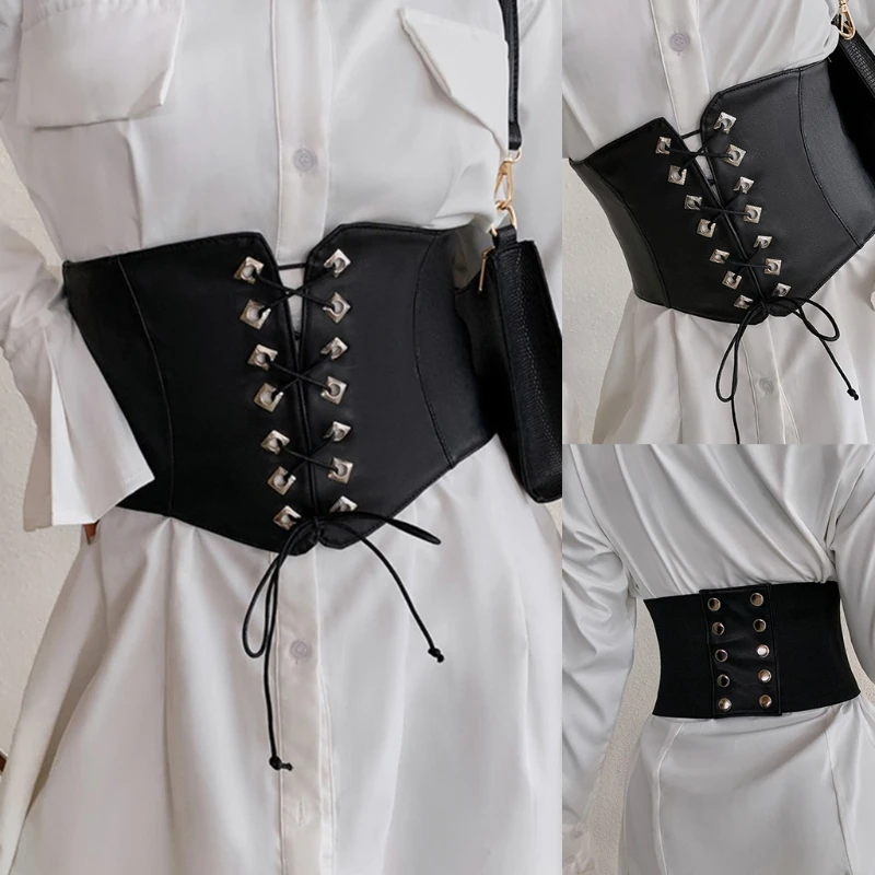 

Gothic Dark Lace Up Female Waist Corset Belt Wide PU Leather Belts Women Fashion Slimming Waistband Adjustable 50LD