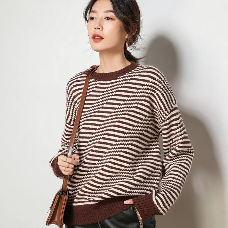 Женский плотный пуловер GIGOGOU жаккардовый Вязаный Свитер оверсайз с длинным