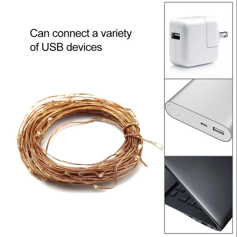 5 м 10 светодиодный свет 50 100 s в Питание от USB теплый белый медный провод Рождество