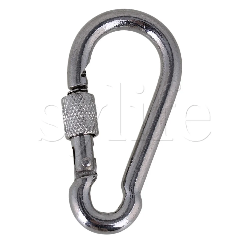 

M7x70 Silver Stainless Steel 304 Spring Snap Hook Carabiner with Screw Lock