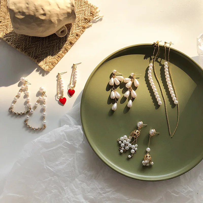 Модные серьги с жемчугом в японском и корейском ретро стиле простые кисточками