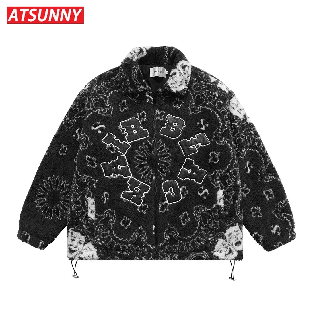 ATSUNNY American Vintage West Coast Cashew Flower Jacket Autumn and Winter Lamb Cashmere Thicken Couple Cotton Clothe Men Parkas