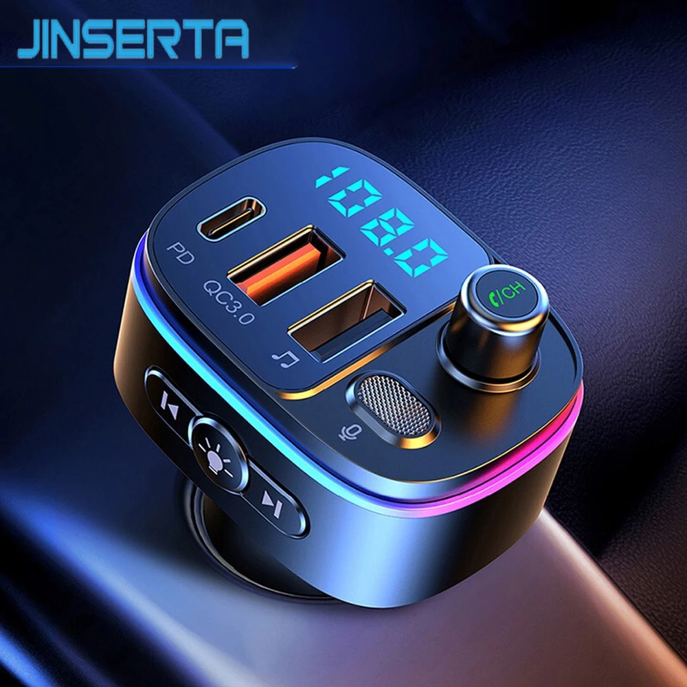 Автомобильный FM трансмиттер JINSERTA Bluetooth 5 0 mp3 плеер с Type C и QC3.0 быстрое зарядное