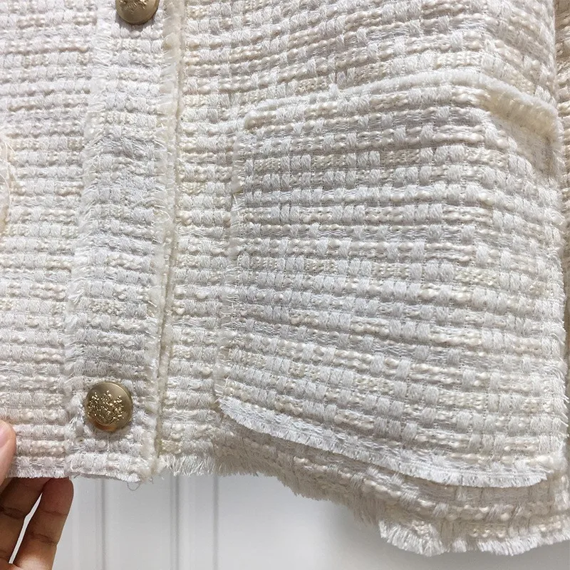 

Chic Ladies Slim Fit Tweed Tassel Two Piece Outfits Long Sleeve Single Breasted Short Coats A-Line Skirts Fashion Matching Sets