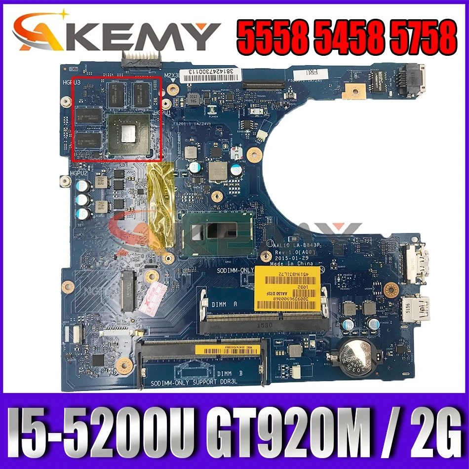 

Akemy Brand NEW I5-5200U 920M 2G For DELL inspiron 5558 5458 5758 Motherboard LA-B843P CN-01WHF7 1WHF7 Mainboard 100%Tested