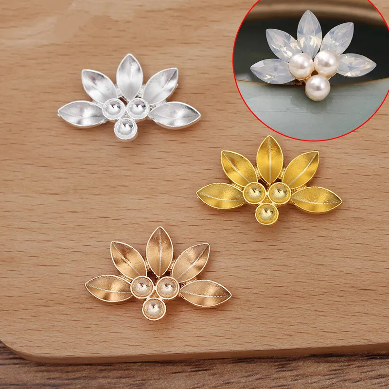 

20 PCS 22*31mm KC Gold Silver Plated Flowers Base Settings DIY Handmade Metal Alloy Flowers Tray Accessories For Jewelry Making