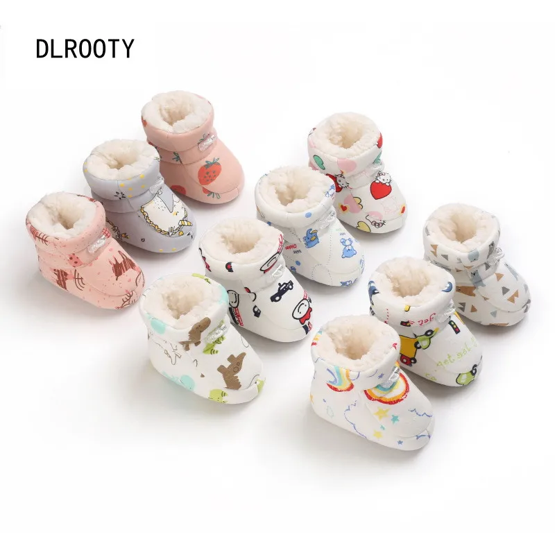 New Snow Baby Booties Boy Girl Crib Shoes Winter Warm Cartoon Cute Anti-slip Sole Boots Newborn Toddler First Walkers Shoes