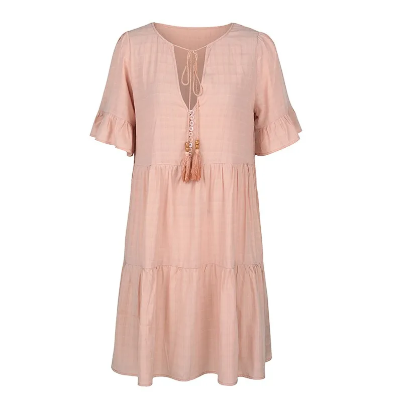 

Plaid Print Mini Dress Women Clothes Fashion V Neck Butterfly Sleeve Plus Size Sexy Dresses Summer Casual Boho Beach Dress 2021