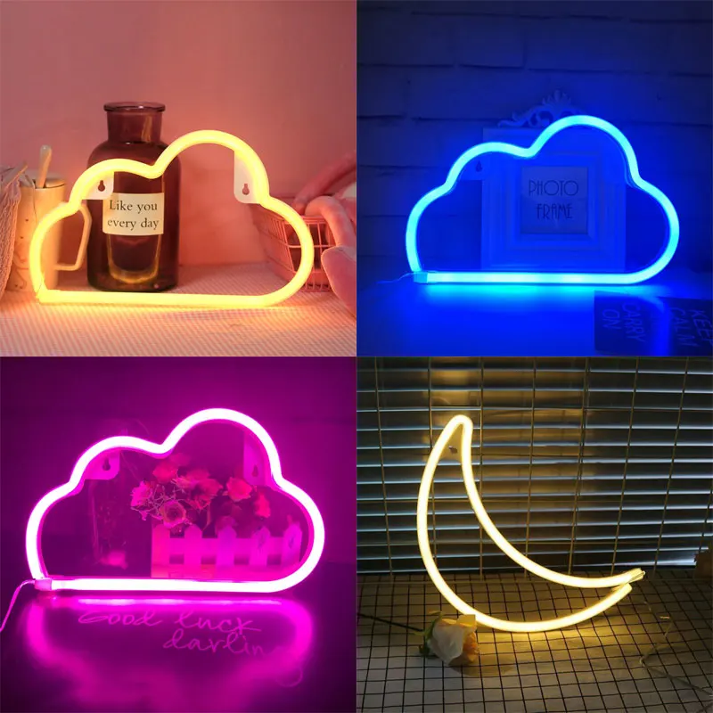 

LED Cloud Design Neon Sign Night Light Art Decorative Lights Plastic Wall Lamp for Kids Baby Room Holiday Lighting Xmas Party