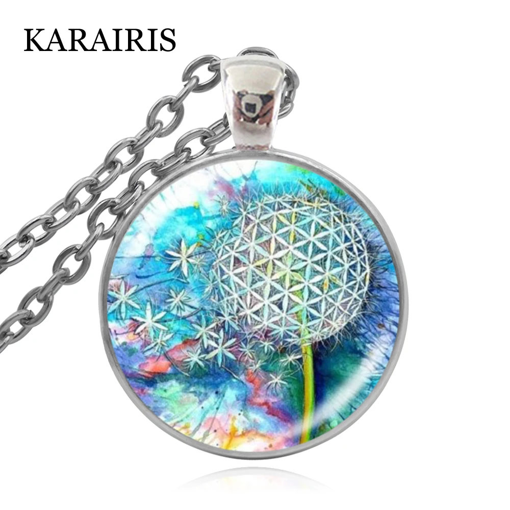 

KARAIRIS Charm Design Dandelion Lucky Necklace Wish Flowers Art Printed Glass Crystal Dome Pendant Plant Jewelry for Female 2020