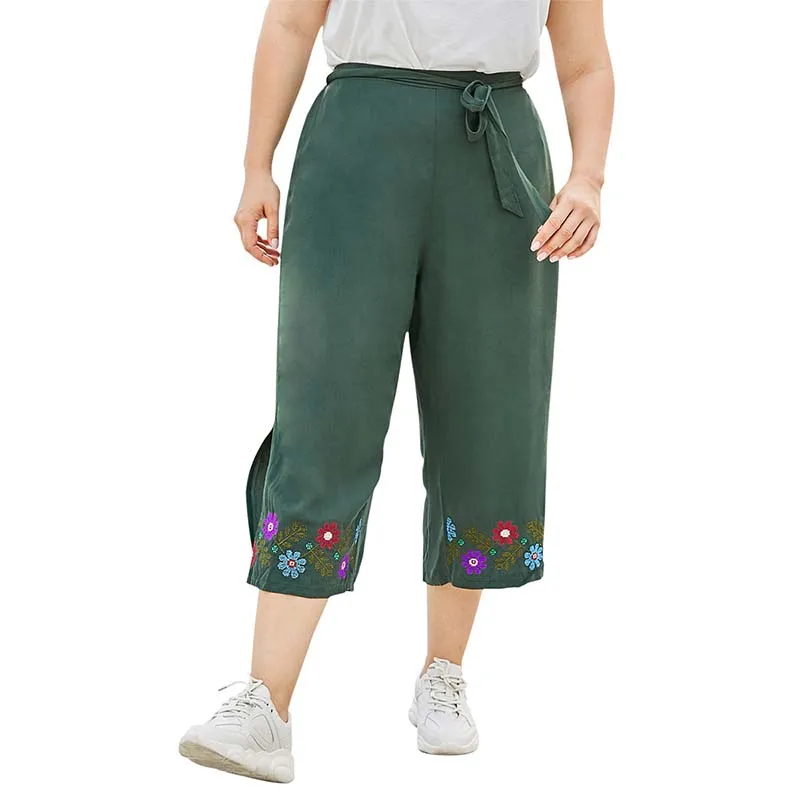 Брюки WHZHM женские с широкими штанинами зеленые свободные повседневные поясом