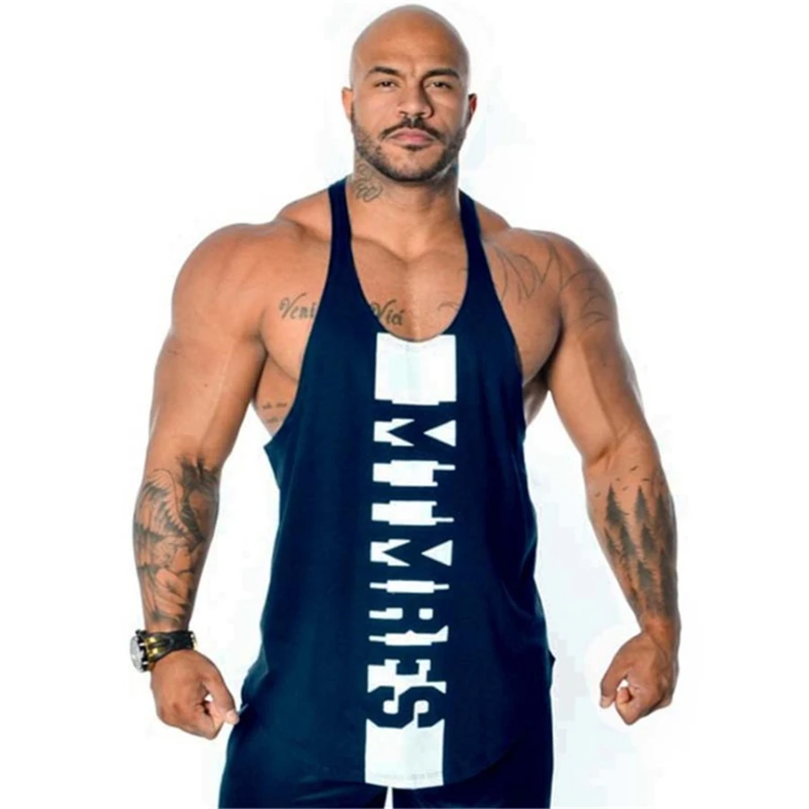 Navy blue Брендовые мужские повседневные свободные майки для фитнеса, летние майки без рукавов для занятий спортом, спортивные майки - Цвет: Navy blue