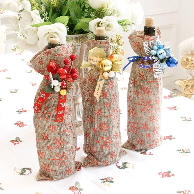 

Рождественские Чехлы для винных бутылок, чехол с бантом Санта-Клауса, украшение для обеденного стола для дома, новогодние принадлежности