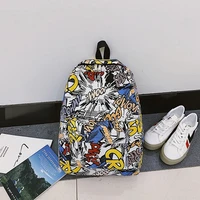 fashion black and white leisure backpack schoolbag for boys and girls canvas graffiti backpack large capacity travel backpack