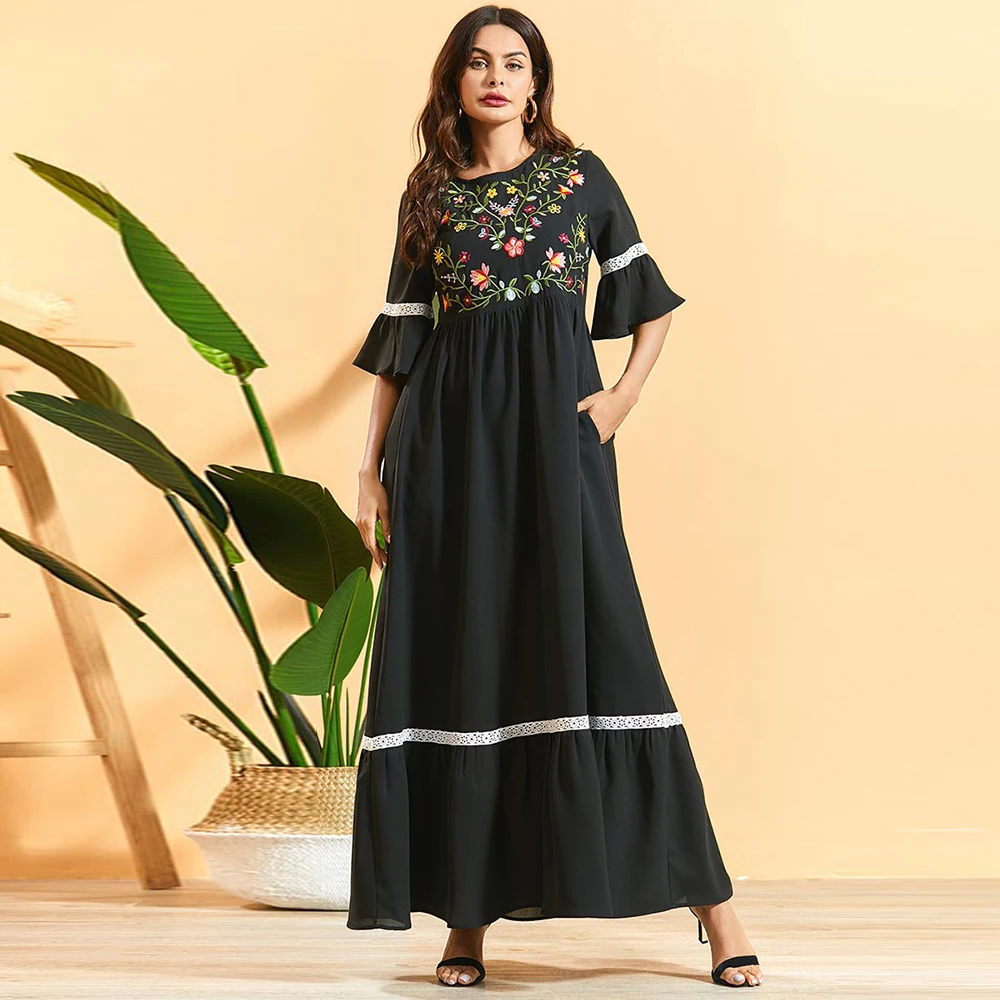 Большой размер черное абайя арабское хиджаб мусульманское длинное платье