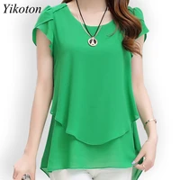 yikoton 2021 new summer women blouse loose shirt o neck chiffon blouses female short sleeve blouse plus size shirts tops blusas
