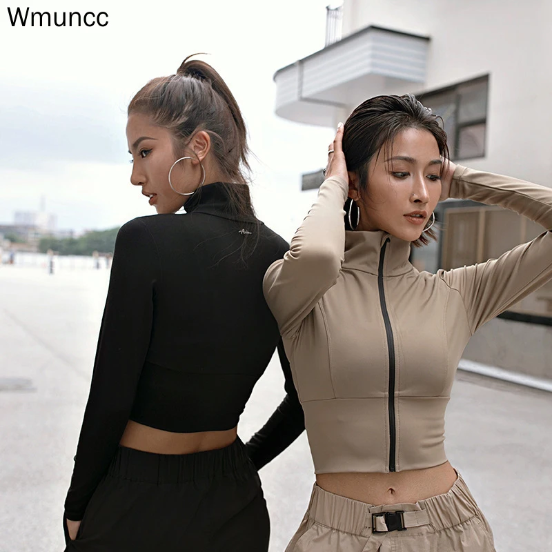Wmuncc Fitness Running Jacket  Women Long Sleeve Training Zipper Sports Shirt Quick Dry Jogging Crop Top Workout  Sportswear