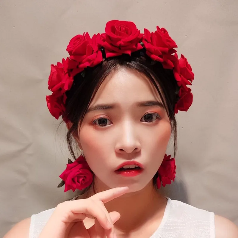 Винтажная красная повязка для волос женские роскошные аксессуары в форме розы