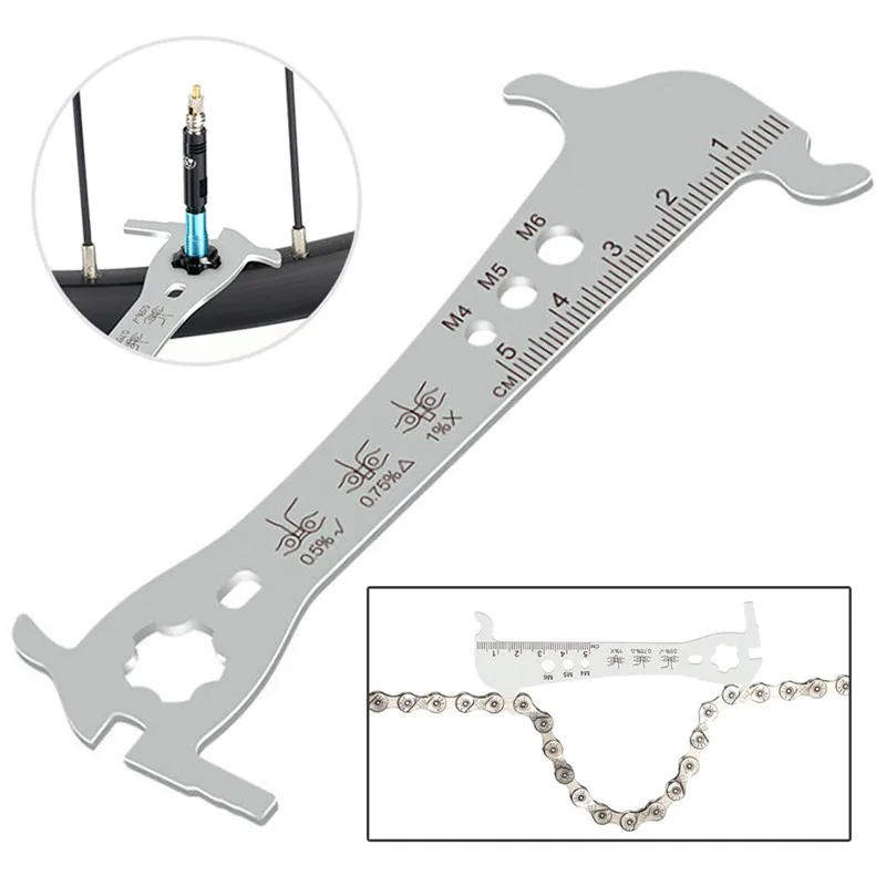 

6 In 1 Bike Bicycle Chain Checker Wear Bolt Measurement Speeds Stainless Steel Indicator Hook