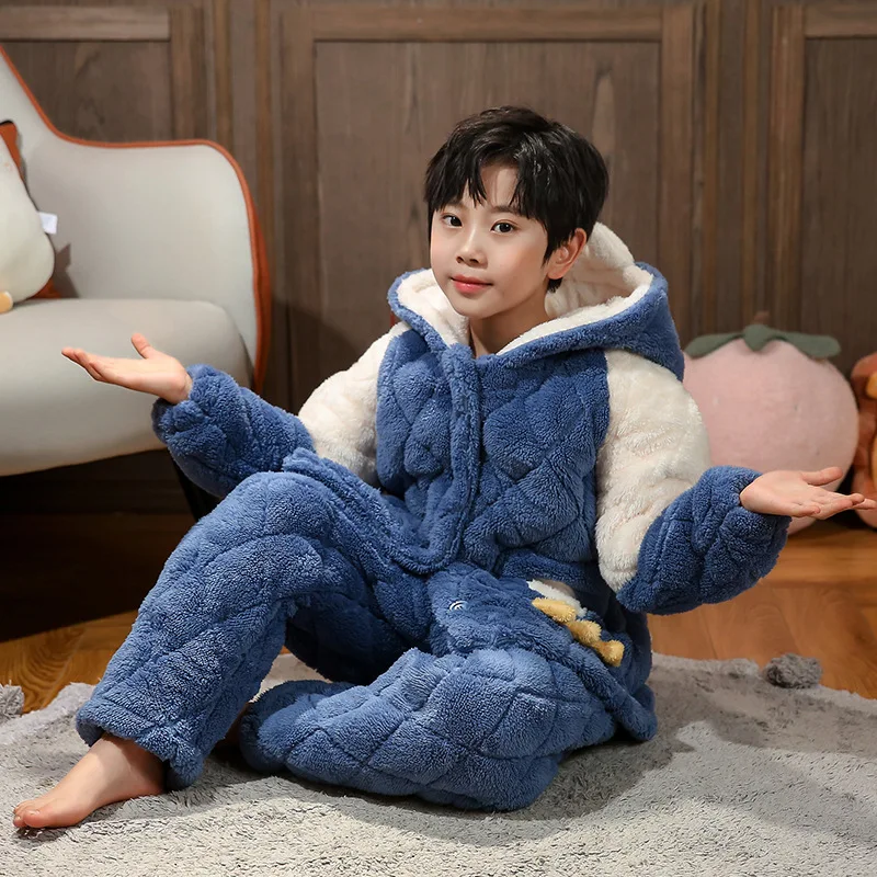 Conjuntos de Pijamas de algod&oacute;n para ni&ntilde;os y ni&ntilde;as, ropa de dormir de manga larga, Tops y pantalones, 2 piezas, oto&ntilde;o-4