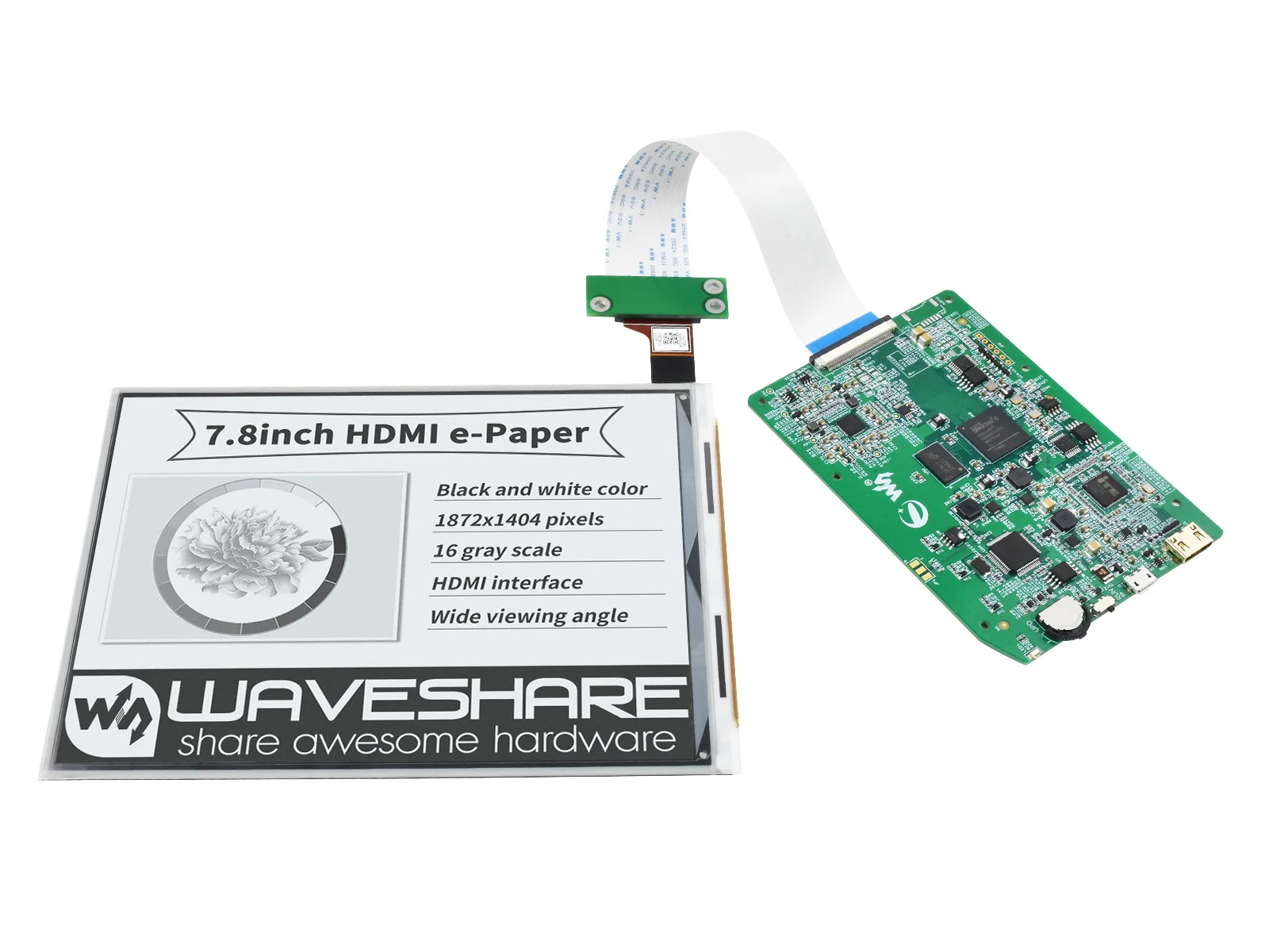 

Waveshare 7,8 дюймов E-бумага E-Ink Display, интерфейс HDMI, 1872 × 1404 пикселей, Уход за глазами, без сисветильник