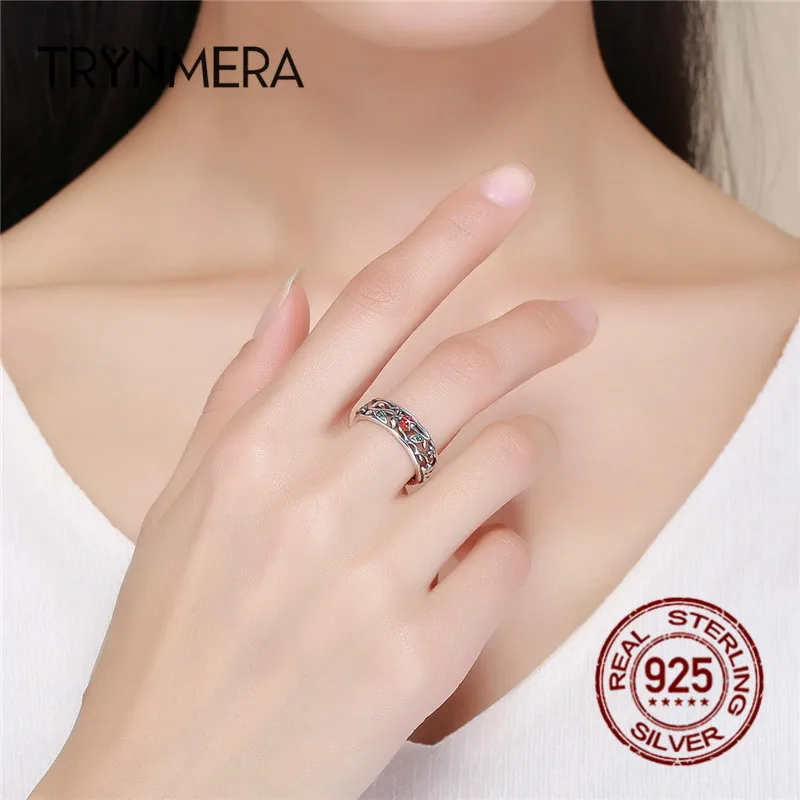 

Trynmera Hot Sale Authentic 925 Sterling Silver ladybug with Twisted Tree Leaves Ring for Women Sterling Silver Jewelry TR111
