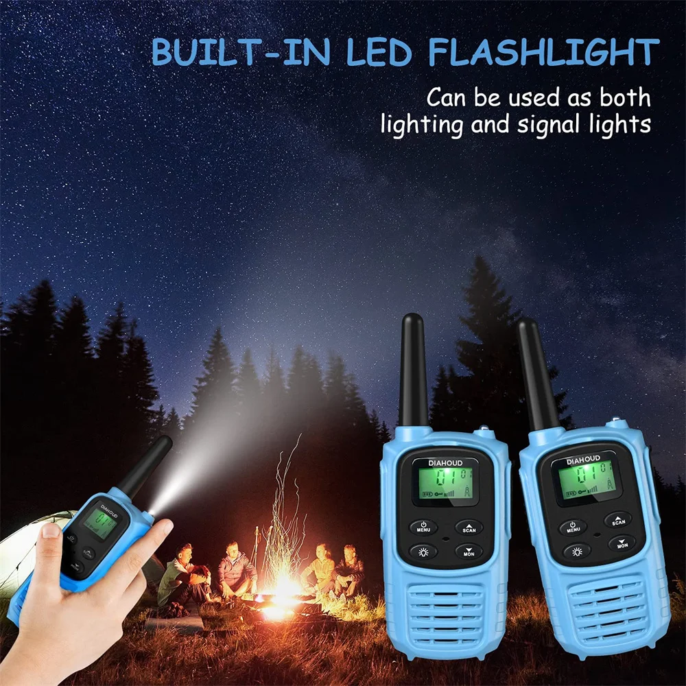 

2PCS Children handheld mini wireless walkie talkie 8 channel VOX flashlight USB rechargeable children's toy gift UHF transceiver