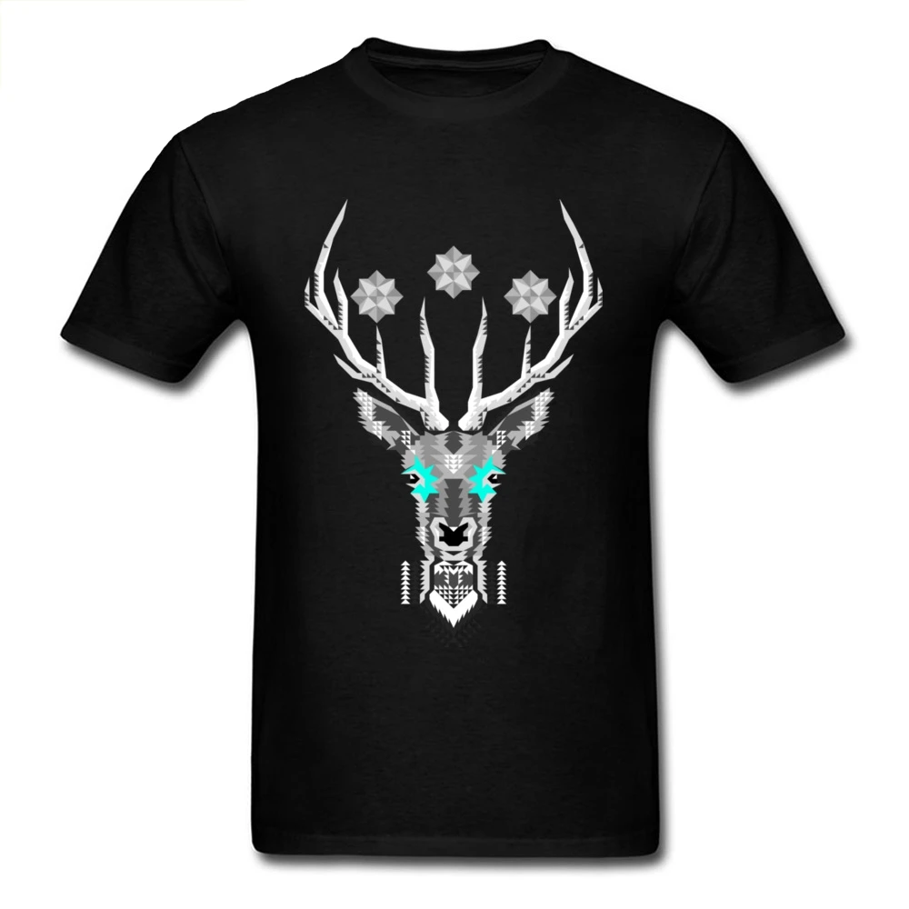 

Geometric Silver Stag 2018 Trendy Deer Print Men T Shirt Cartoon Cool Black Tops Male Summer Clothing Chic T-shirt