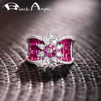 black angel 2021 new 925 silver luxury queen crown inset pink gemstone sapphire resizable ring wedding fine jewelry wholesale