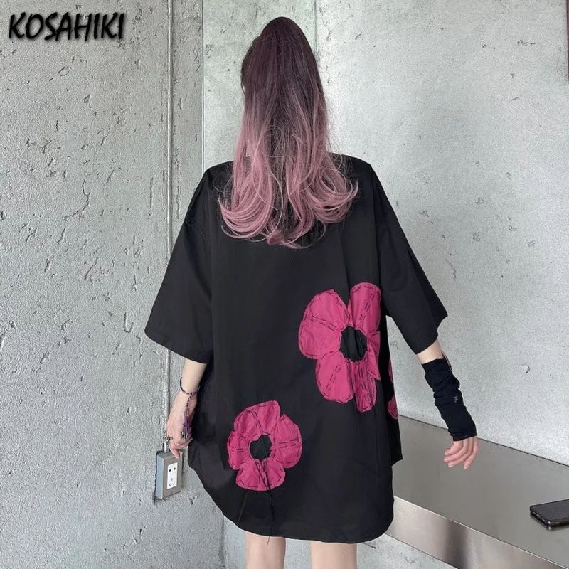 

KOSAHIKI Ulzzang Japanese Harajuku Floral Print Blouse Women Loose Casual Shirt Spring Summer Women Fashion All Match Camisas