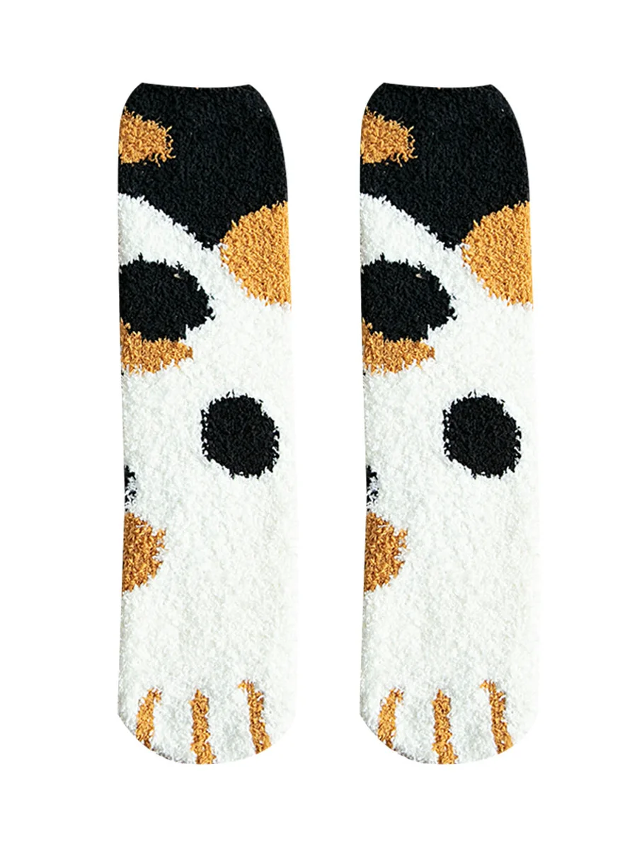 Fuzzy Fluffy Terry Warm Socks Animal Claws Coral Velvet Winter Kawaii Thick Striped Cartoon Women Short Cute | Женская одежда