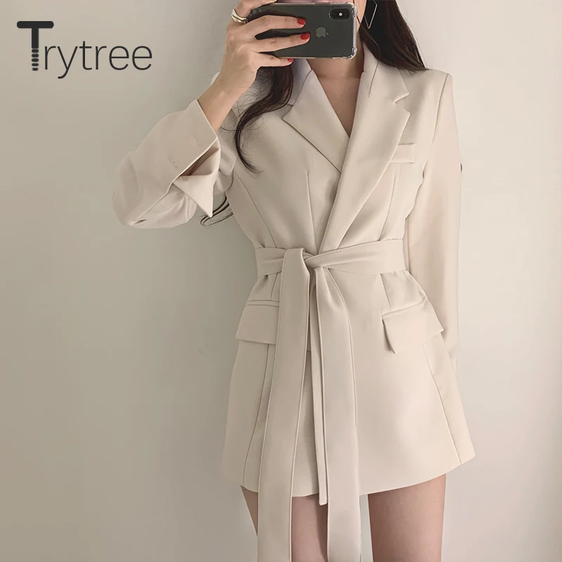 Trytree 2020 осенне зимнее женское повседневное пальто кардиган с отложным воротником
