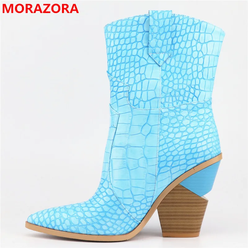 Женские кожаные ботинки на высоком каблуке ковбойские весну 2019|Женские