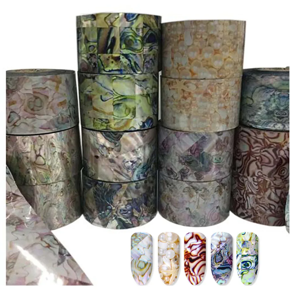 16 рулонов жемчужных лаков для ногтей фольга 3D мерцающие наклейки в виде морских