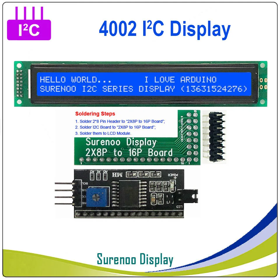 Серийный IIC/igc/TWI 4002 402 40*2 символ ЖК-модуль дисплей желтый зеленый синий с подсветкой для Arduino - Цвет: B Spare Parts